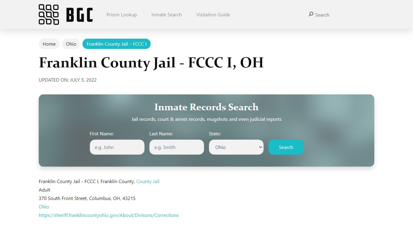 Franklin County Jail - FCCC I, OH Inmate Search, Mugshots ...
